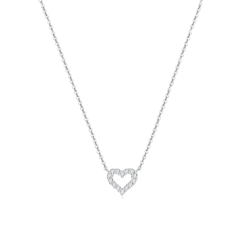 Women’s choker necklaces-"Crystal Clear" Love Open Heart 18k White Gold Necklace