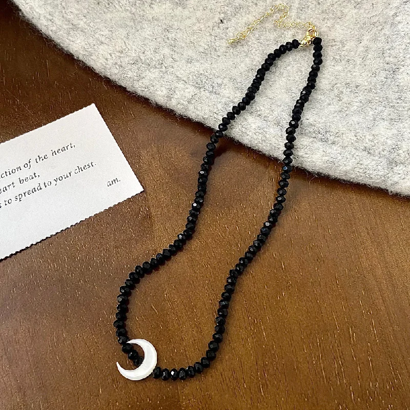 Black Crescent Necklace-Natural Shell Pendant