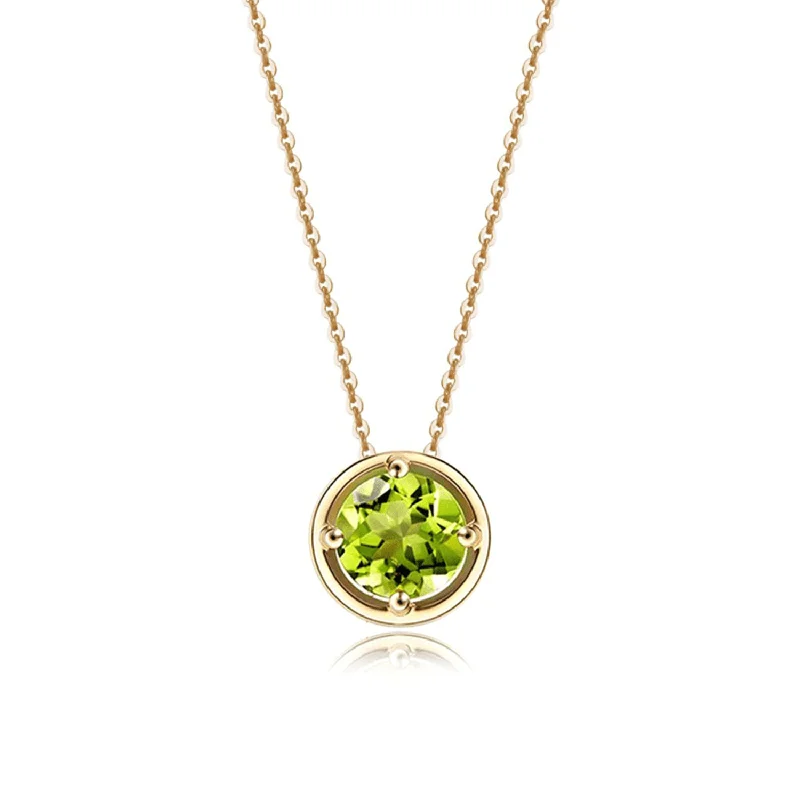 Women’s pearl necklaces-FANCIME Round Birthstone Peridot 14K Solid Yellow Gold Necklace