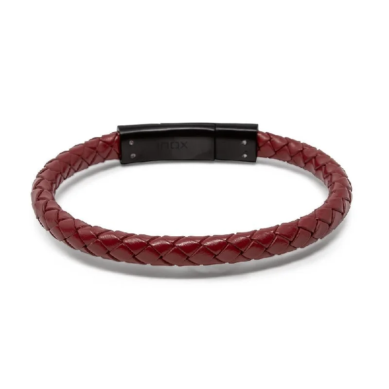 Women’s adjustable gemstone bracelets-Stainless Steel Red Braided Leather Bracelet with Anchor