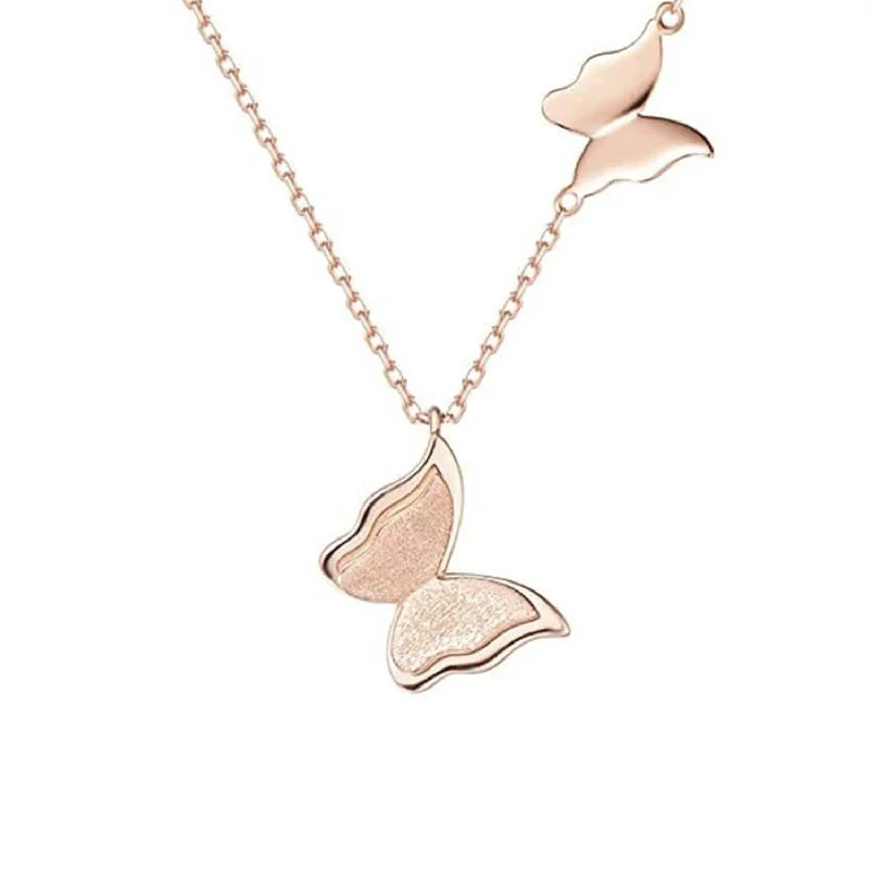 Women’s elegant necklaces-FANCIME "Twinkling Kiss" Butterfly 14K Rose Gold Necklace