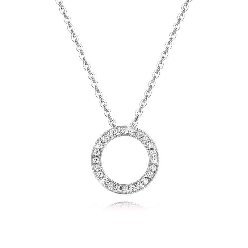 Women’s multi-layer necklaces-"Eternity Circle" Halo Open 14K White Gold Necklace