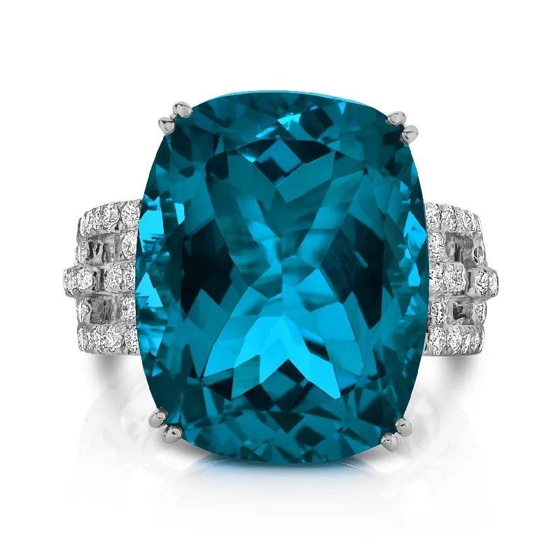 Women’s custom design engagement rings-London Blue Topaz and Diamond Ring