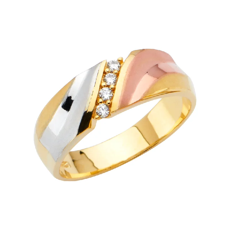 Women’s nature-inspired engagement rings-14K Solid Gold CZ Traditional Men's Wedding Band Ring