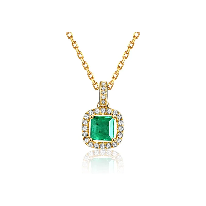 Women’s infinity pendant necklaces-FANCIME "Liza" Vivid Green Emerald 14K Solid Real Yellow Gold Necklace