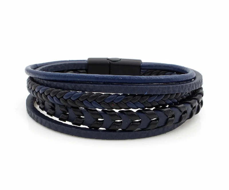 Women’s crystal bracelets-Layered Braided Navy Leather Bracelet