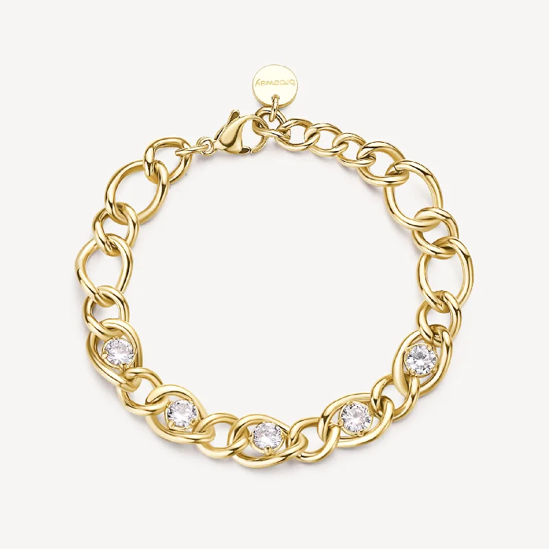 Women’s thick bangles-Cubic Zirconia Chain Bracelet in Gold Plated Stainless Steel