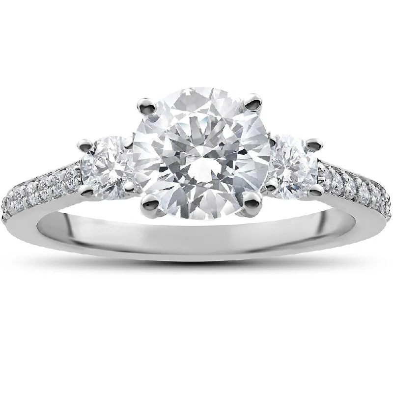 Women’s vintage engagement rings-14k White Gold 2 ct Round Diamond 3-Stone Lab Grown Eco Friendly Engagement Ring