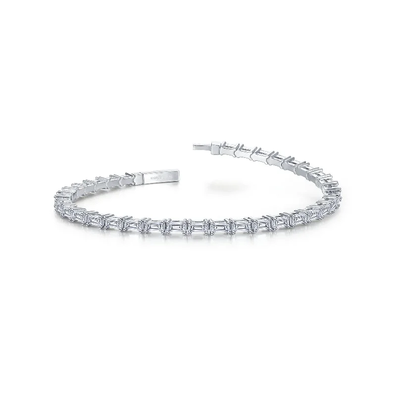 Women’s flower bracelets-Emerald Cut Tennis Bracelet in Sterling Silver