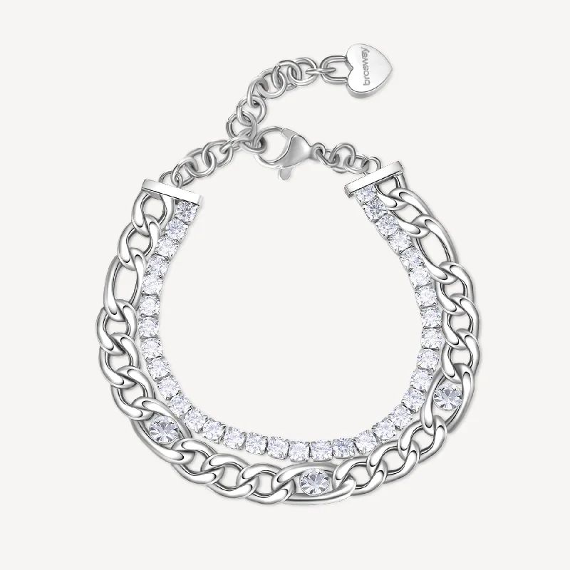 Women’s sapphire bracelets-Cubic Zirconia Double Layer Chain Bracelet in Stainless Steel