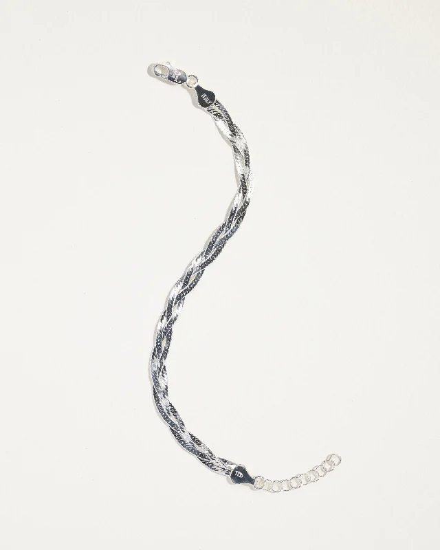 Women’s sterling silver friendship bracelets-Braided Herringbone Thin Chain Bracelet