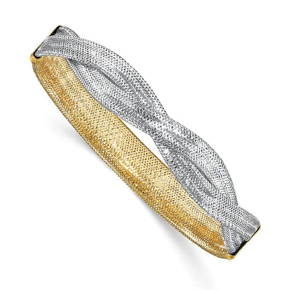 Women’s crystal bangles-14K with White Rhodium Mesh Reversible Stretch Bracelet