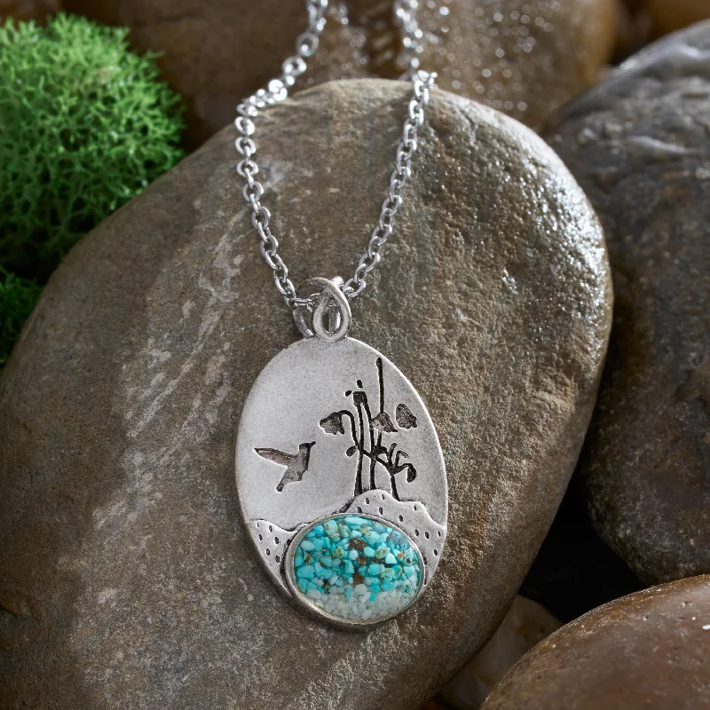 Women’s multi-layer necklaces-Turquoise Hummingbird Flower Necklace