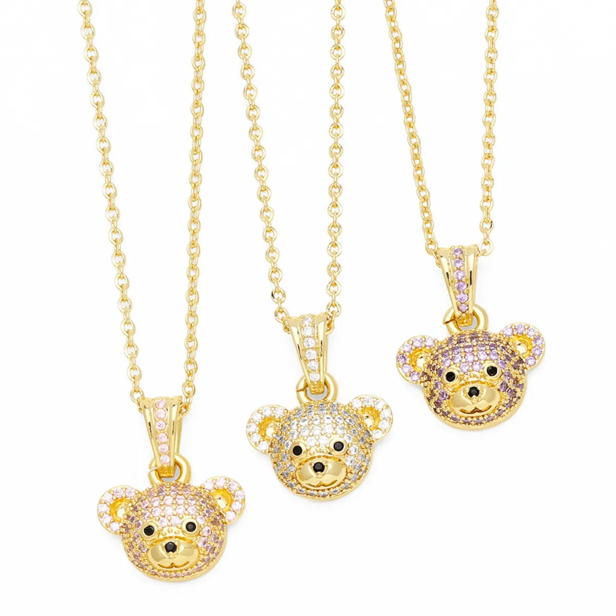 Women’s statement necklaces-Cute Shiny Little Bear Stainless Steel Copper Plating Inlay Zircon 18k Gold Plated Pendant Necklace