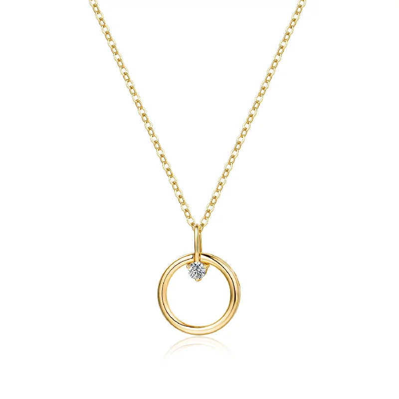 Women’s emerald necklaces-"Karma Circle" 18K Yellow Gold Open Circle Diamond Necklace