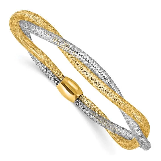 Women’s gold plated bangles-14K Two-tone Mesh Twist Slip-on Stretch Bracelet