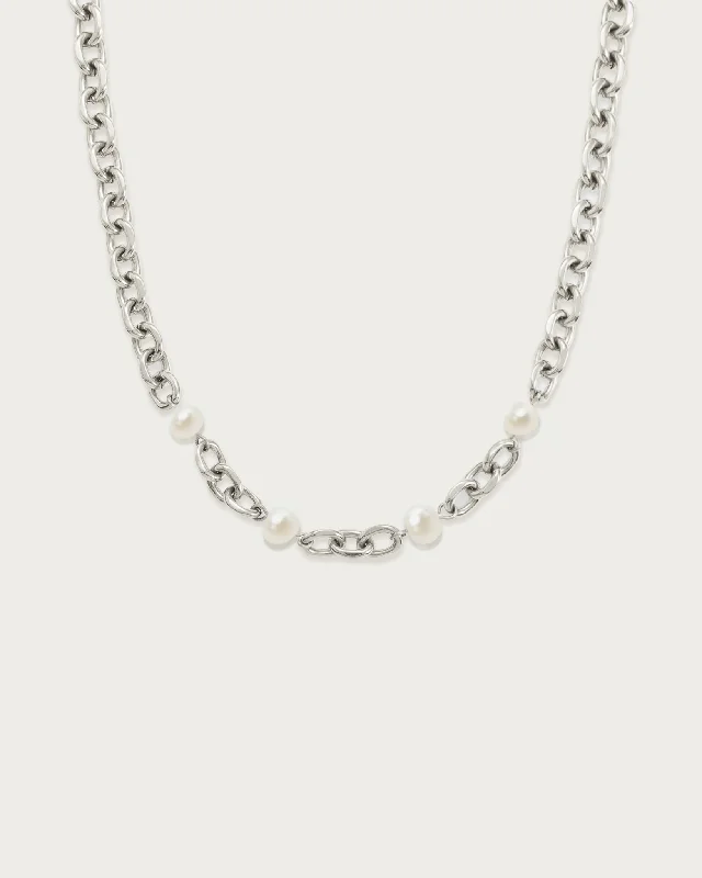 Women’s classic pearl necklaces-Silver Essence Pearl Necklace