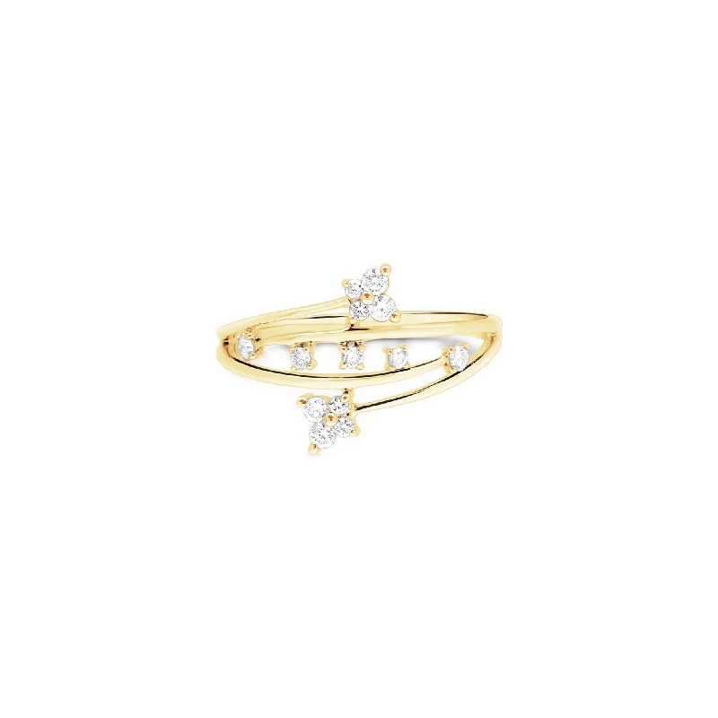 Women’s dual band engagement rings-Diamond Butterfly Wrap Cocktail Ring