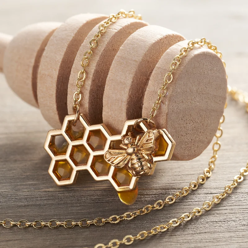 Women’s designer necklaces-Gold Dripping Honeycomb Necklace