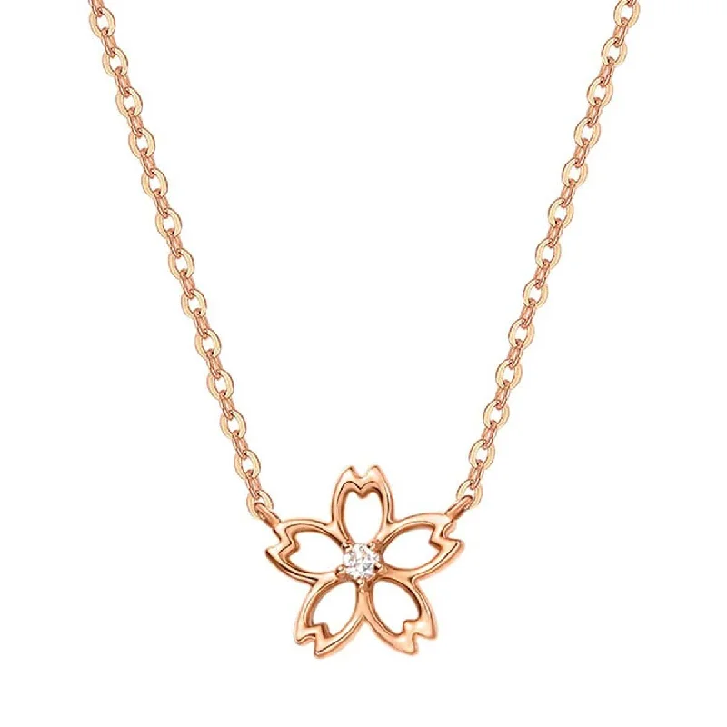 Women’s modern necklaces-FANCIME "Lia" Cute Cherry Blossom Flower 14K Rose Gold Necklace