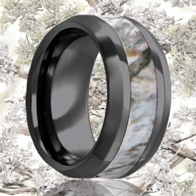 Women’s antique gold engagement rings-Black Diamond Ceramic Ring with Camouflage Inlay