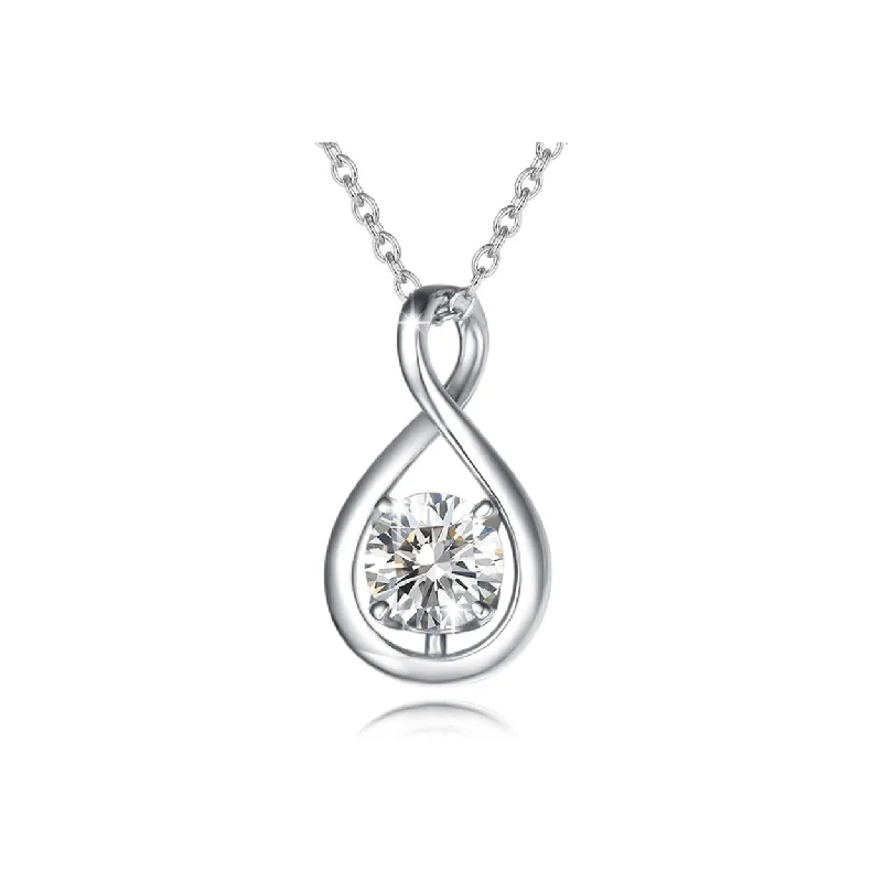 Women’s sleek necklaces-"Infinite Embrace" April Birthstone Cubic Zirconia Stone Infinity Symbol Sterling Silver Pendant Necklace