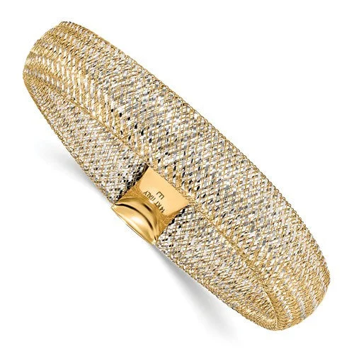 Women’s sterling silver stackable bracelets-Leslie's 14k Two-Tone Polished Mesh Stretch Bracelet