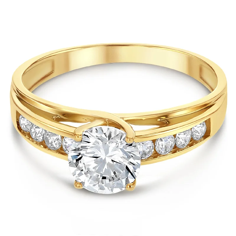 Women’s custom solitaire engagement rings-14K Solid Gold 1 Ct. Round Cut CZ Wedding Engagement Ring