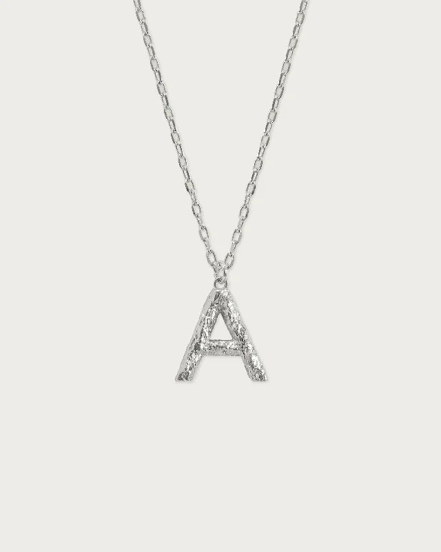 Women’s rose gold necklaces-Textured Initial Letter Necklace in Silver