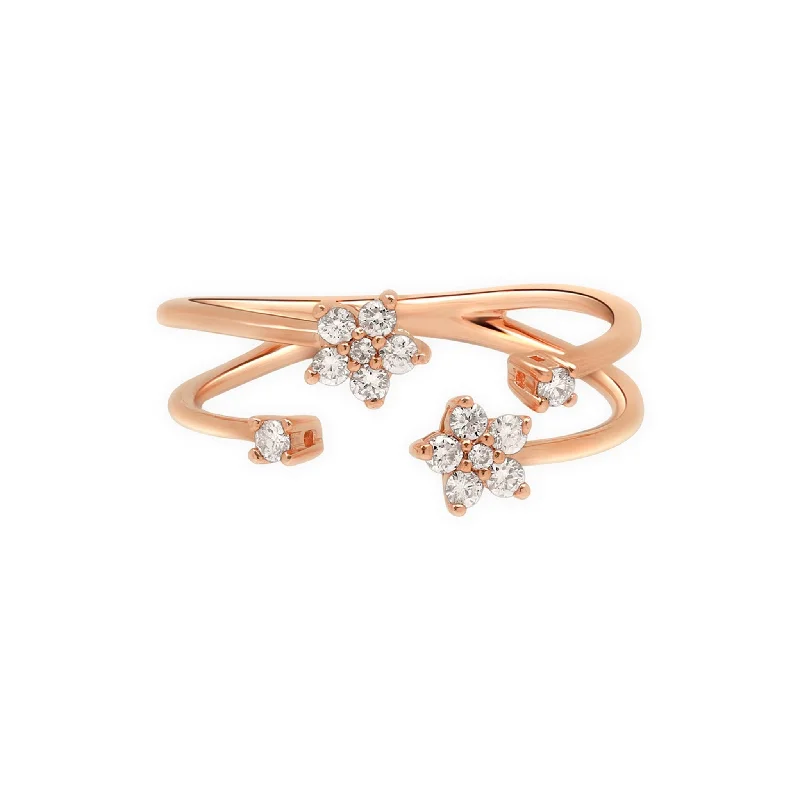 Women’s personalized engagement rings-Floating Diamond Flower Wrap Ring