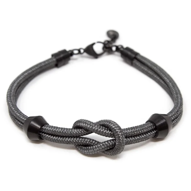 Women’s stylish bangles-Stainless Steel Grey Nylon Paracord Knot with Black Ion Plated Beads Bracelet