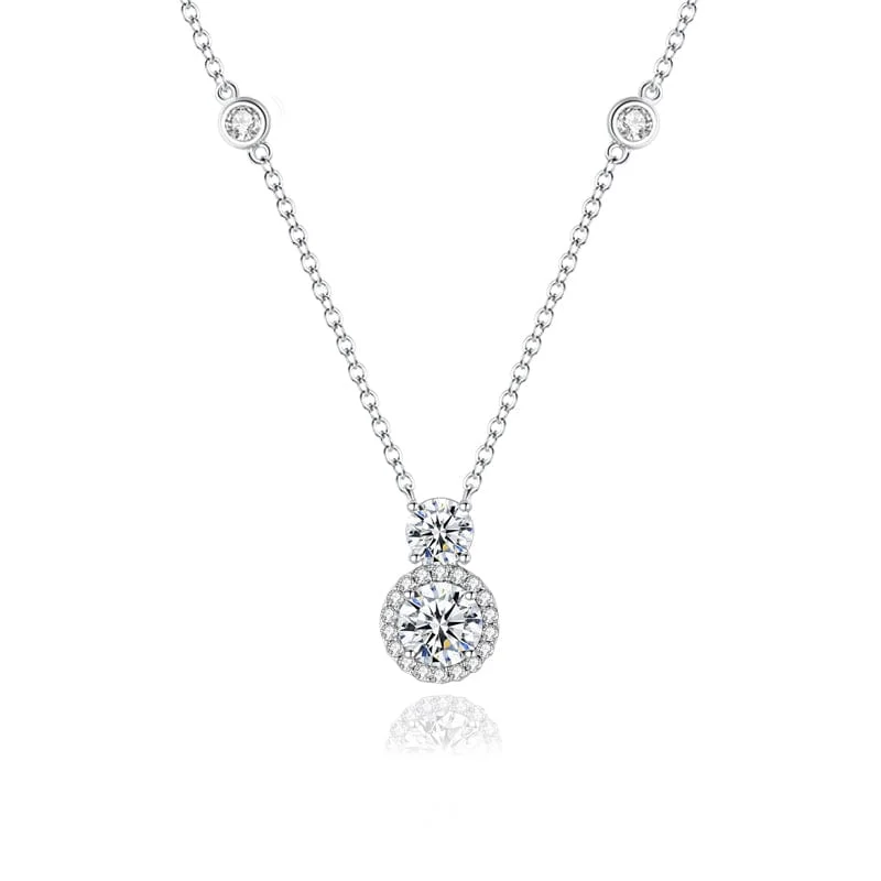 Women’s diamond and gold necklaces-FANCIME "My Boo" Two Stones White CZ Sterling Silver Necklace