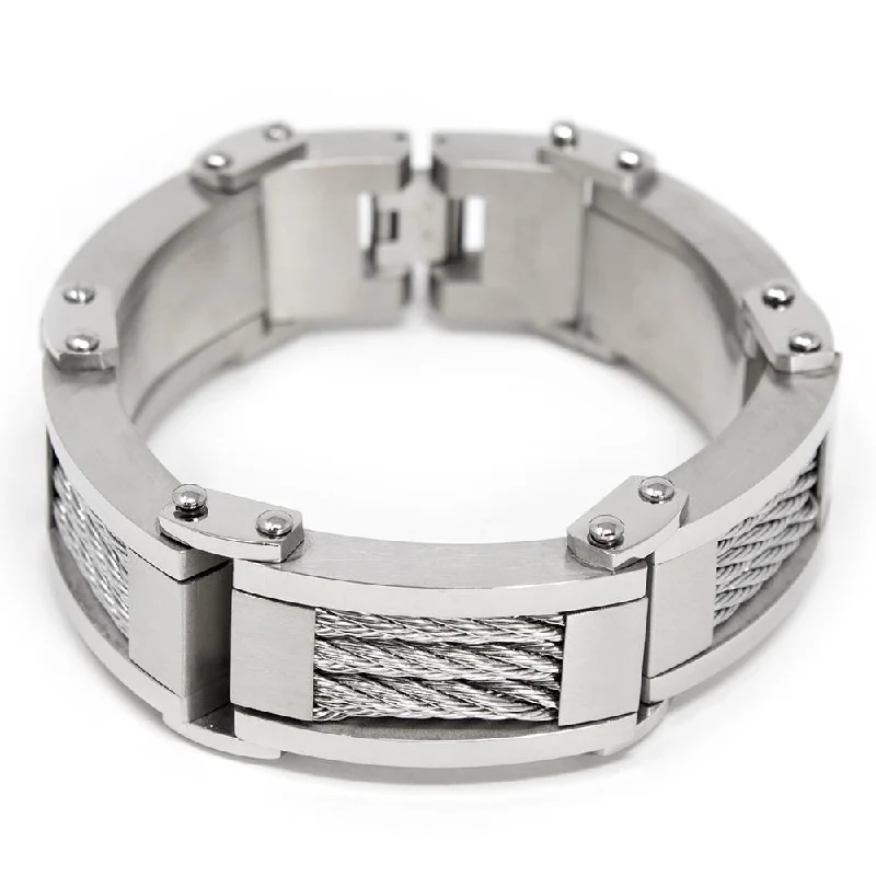 Women’s silver bangles-Men's Stainless Steel Chunky Three Cable Link Bracelet