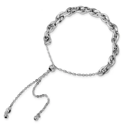 Women’s sterling silver friendship bracelets-14K White Polished Fancy Link Adj Bracelet