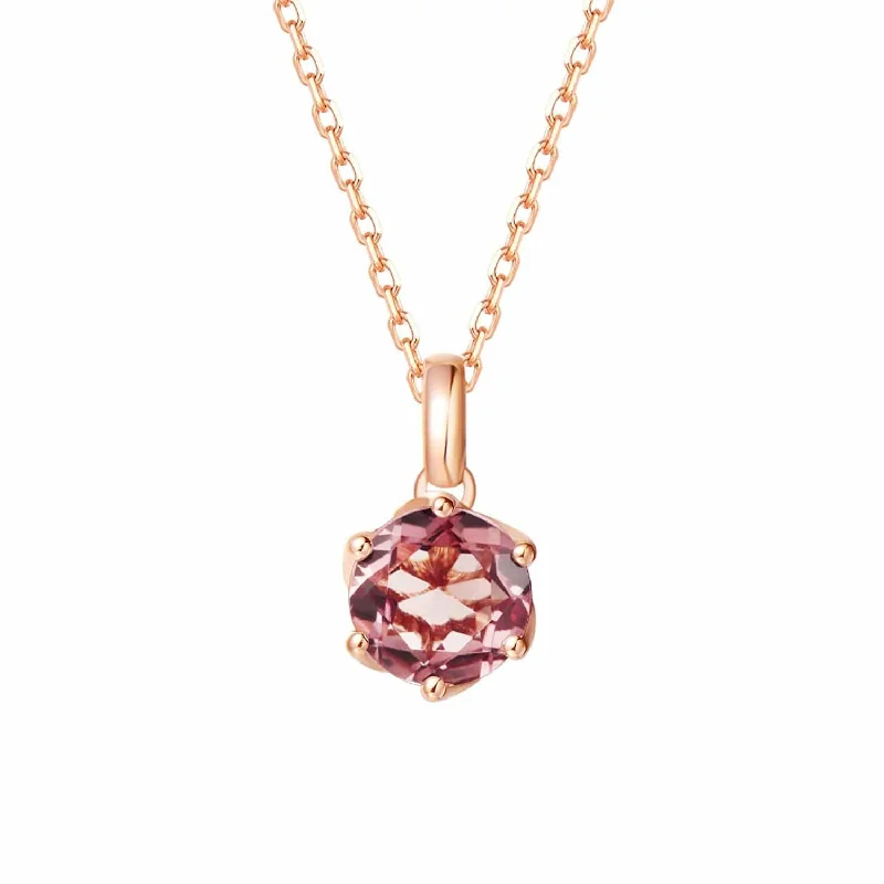 Women’s square pendant necklaces-FANCIME Pink Tourmaline Dainty 14K Rose Gold Necklace