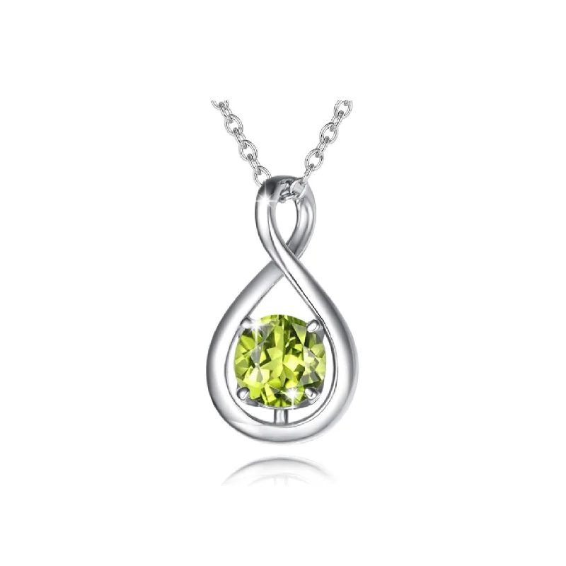 Women’s leather necklaces-"Infinite Embrace" August Birthstone Peridot Stone Infinity Symbol Sterling Silver Pendant Necklace