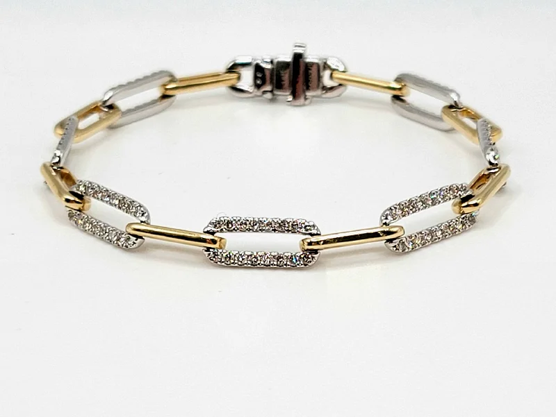 Women’s gold plated bracelets-14k Two-Tone Gold Diamond Paperclip Link Bracelet