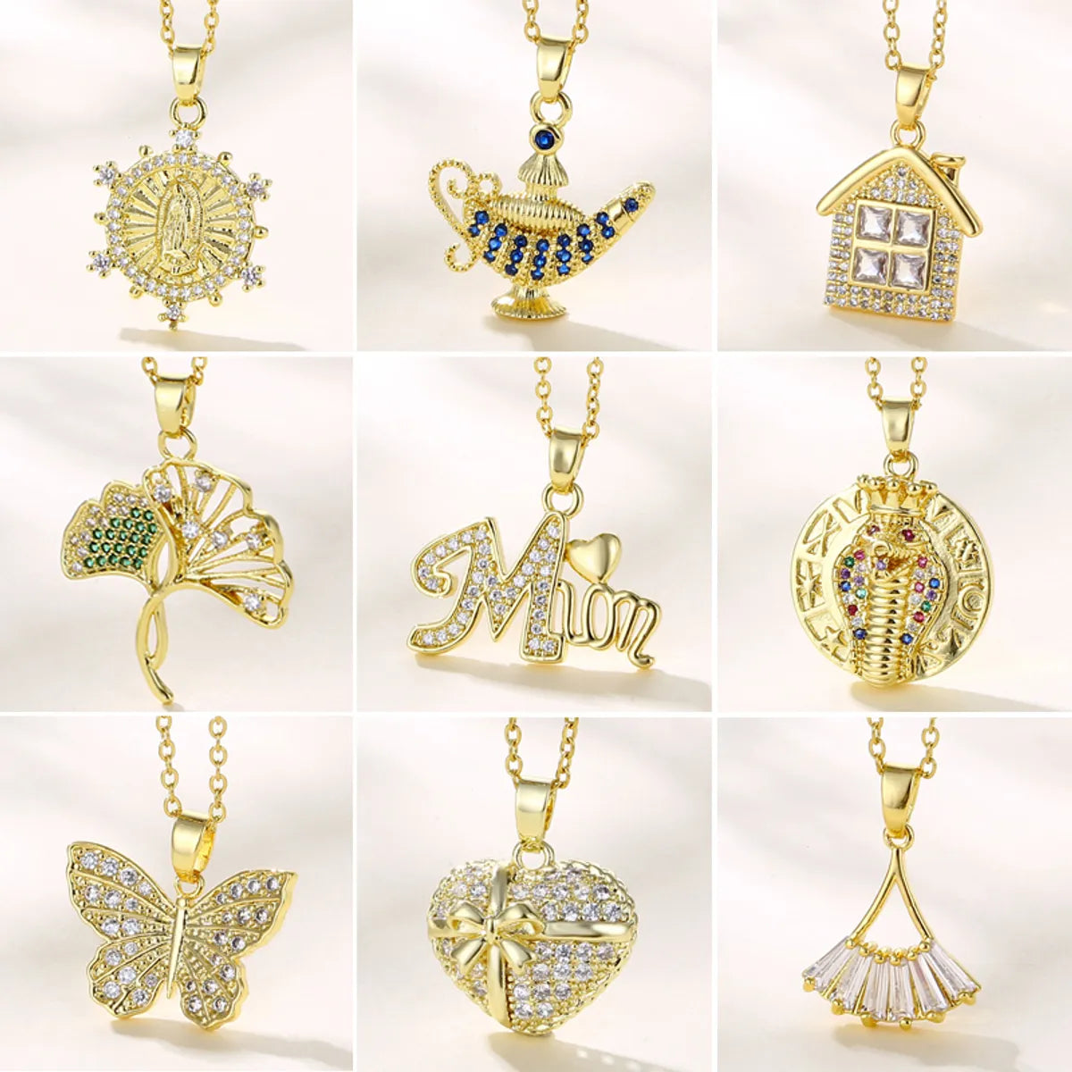 Women’s charm necklaces-Copper 18K Gold Plated Artistic Plating Inlay House Teapot Butterfly Zircon Pendant Necklace