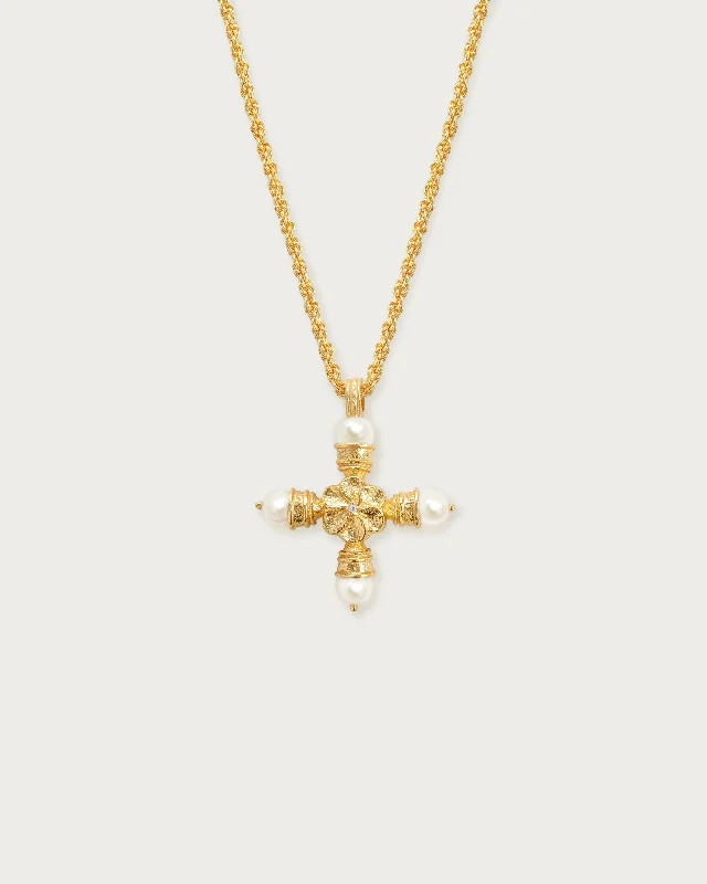 Women’s unique necklaces-Florence Pearl Cross Necklace