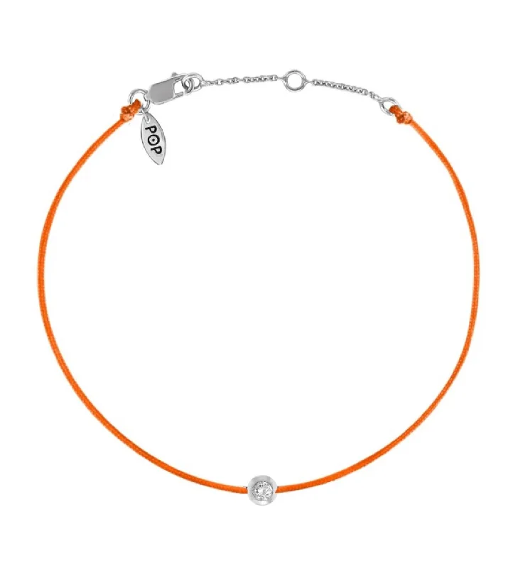 Women’s diamond bangle bracelets-Silver Bezel - Orange Cord Bracelet