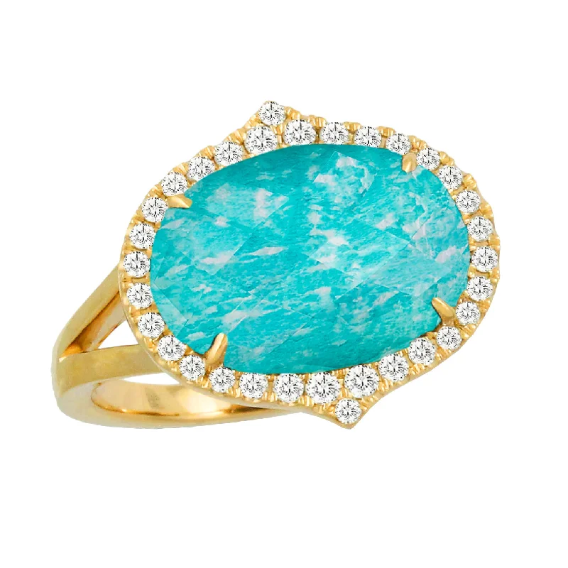 Women’s antique-style engagement rings-Amazonite and Diamond Ring