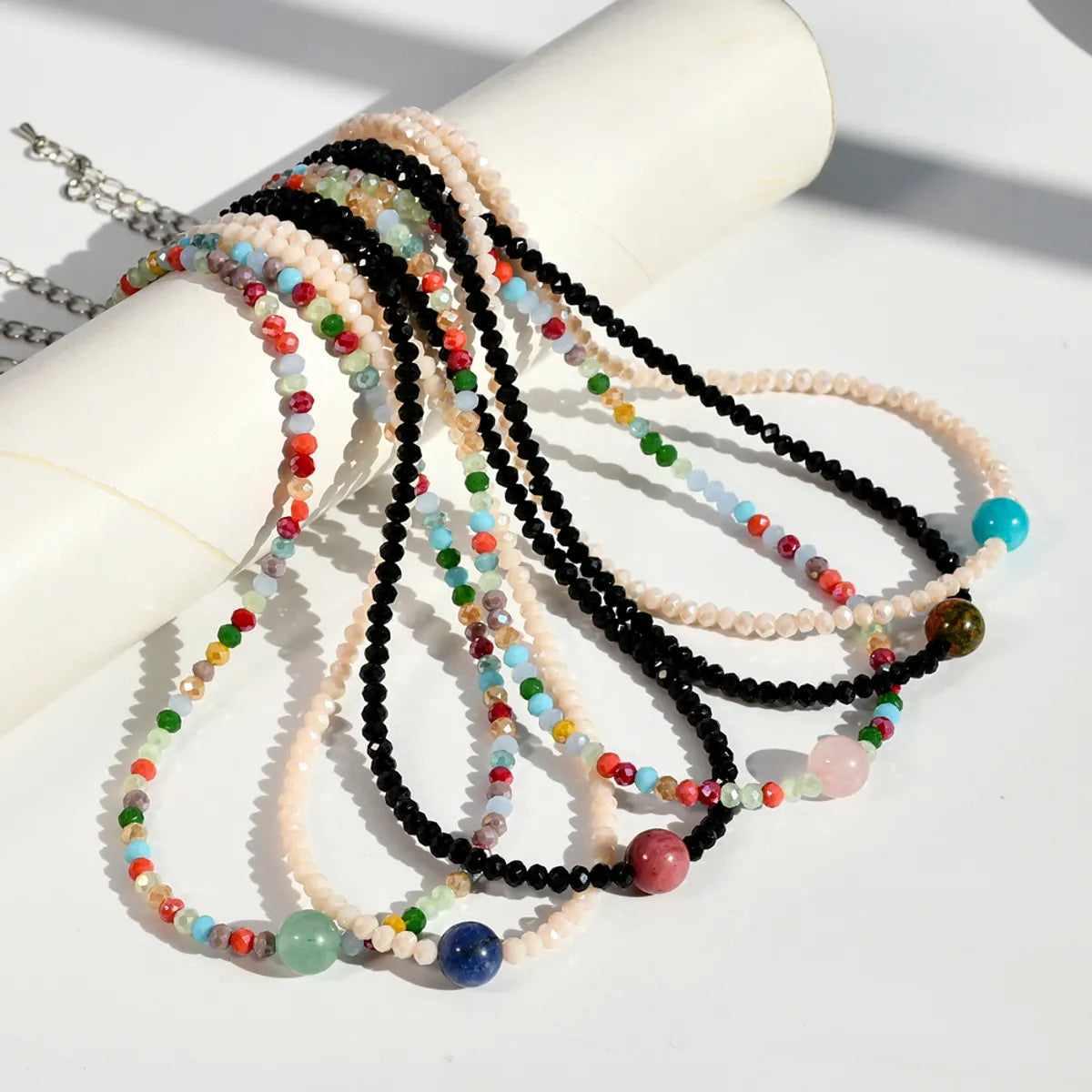 Women’s gold chain necklaces-Handmade Color Block Stainless Steel Artificial Gemstones Artificial Crystal Beaded Plating Silver Plated Necklace