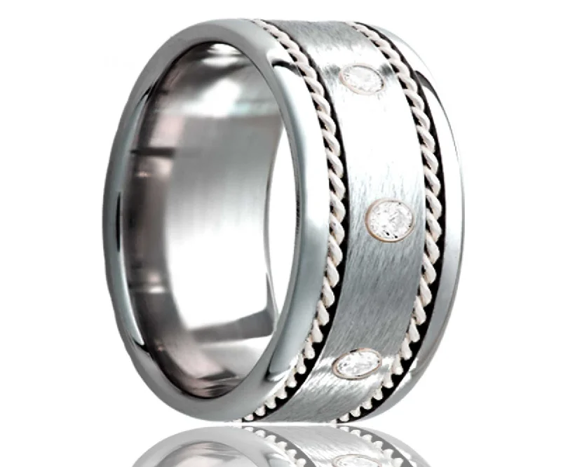 Women’s engagement rings with diamonds-Cobalt Diamond Satin Finish with Woven Silver Ring