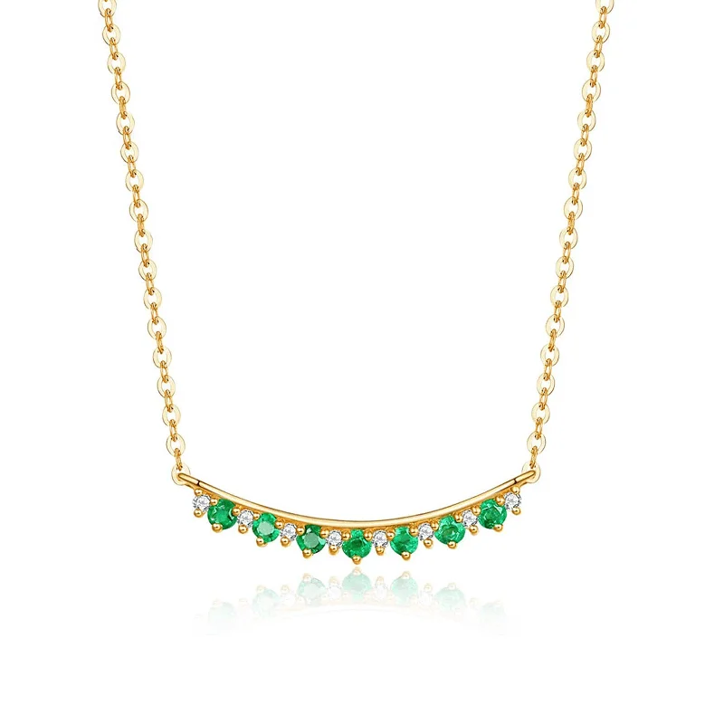 Women’s long necklaces-FANCIME "Mademoiselle Green" Green Emerald Smile 14K Yellow Gold Necklace