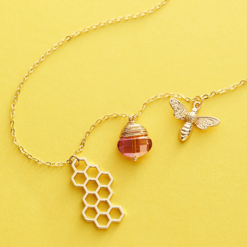 Women’s fashion necklaces-Gold Crystal Honeycomb Necklace