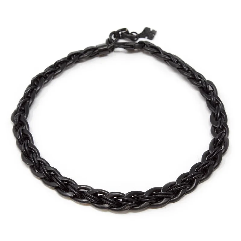 Women’s elegant bracelets-Stainless Steel Black Ion Plated Chain Black Leather Anchor Charm Wrap Bracelet