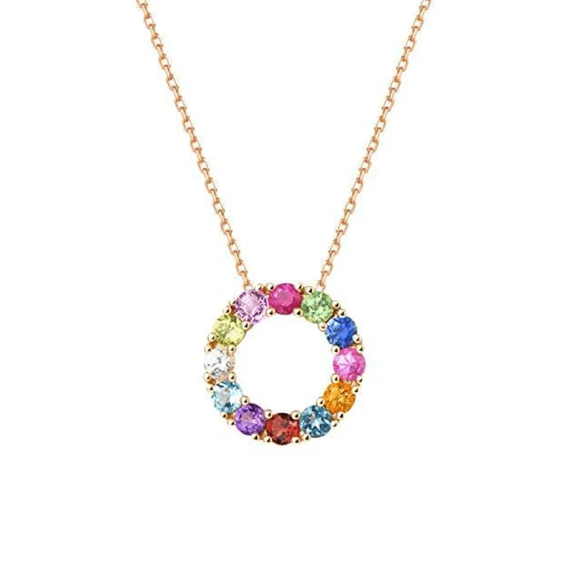 Women’s classic pearl necklaces-FANCIME "Magic Circle" Multi Colored Gemstone 14K Yellow Gold Necklace