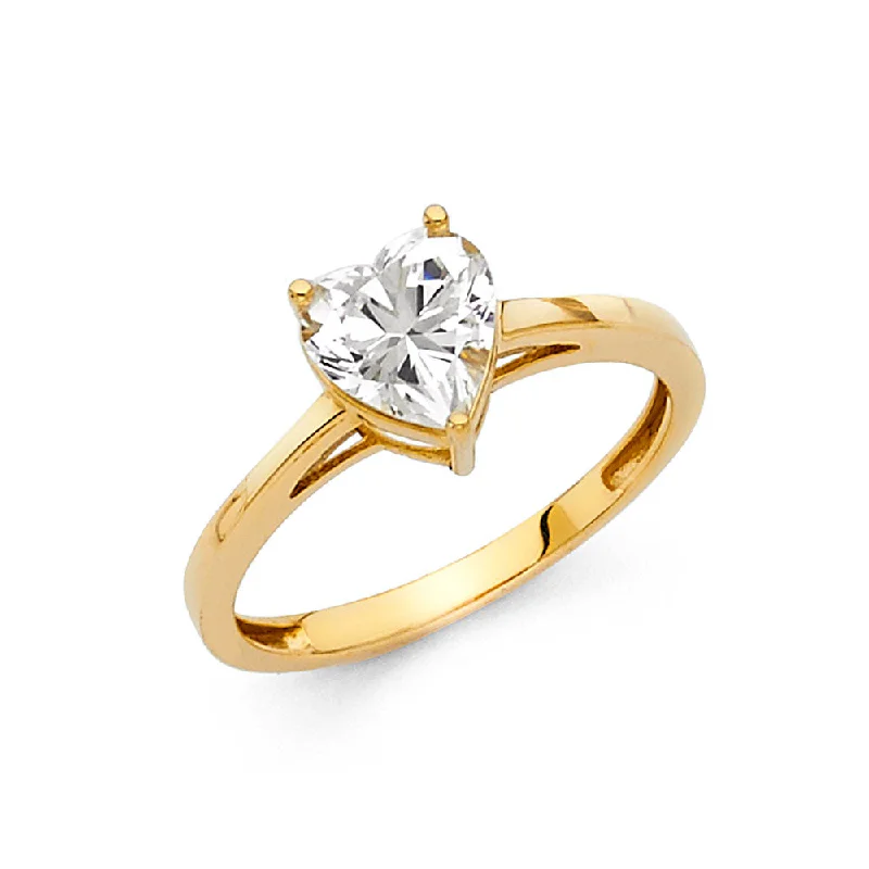 Women’s unique engagement rings-14K Solid Gold Heart Cut CZ Solitaire Engagement Wedding Ring