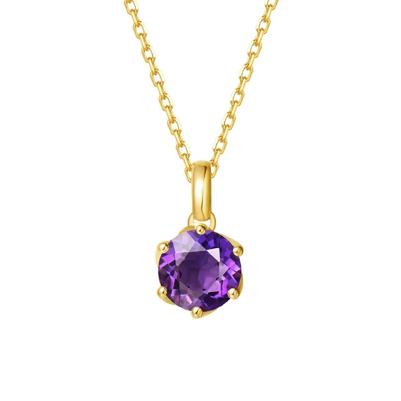 Women’s celestial necklaces-FANCIME Genuine Amethyst Solitaire 14K Yellow Gold Necklace