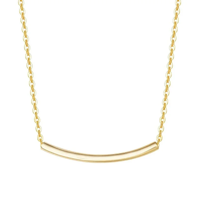 Women’s stylish silver necklaces-FANCIME “Tube Lines” Smile Gold Bar 14K Yellow Gold Necklace